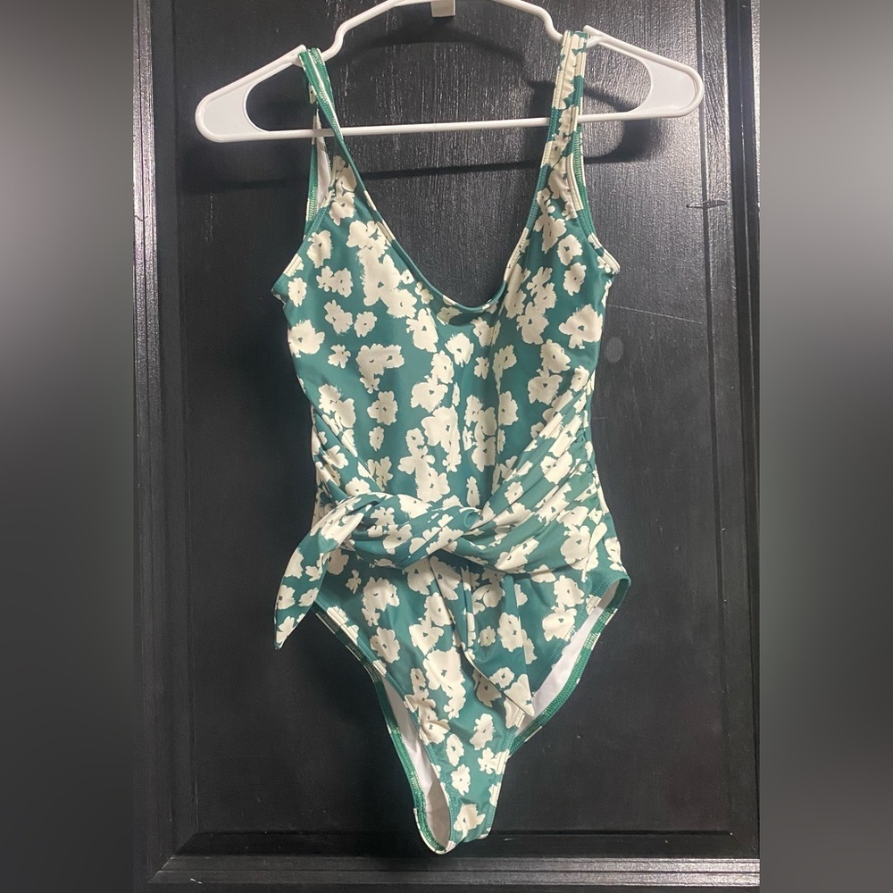 Tanya Taylor Green and White Botanical One Piece Swimsuit size S